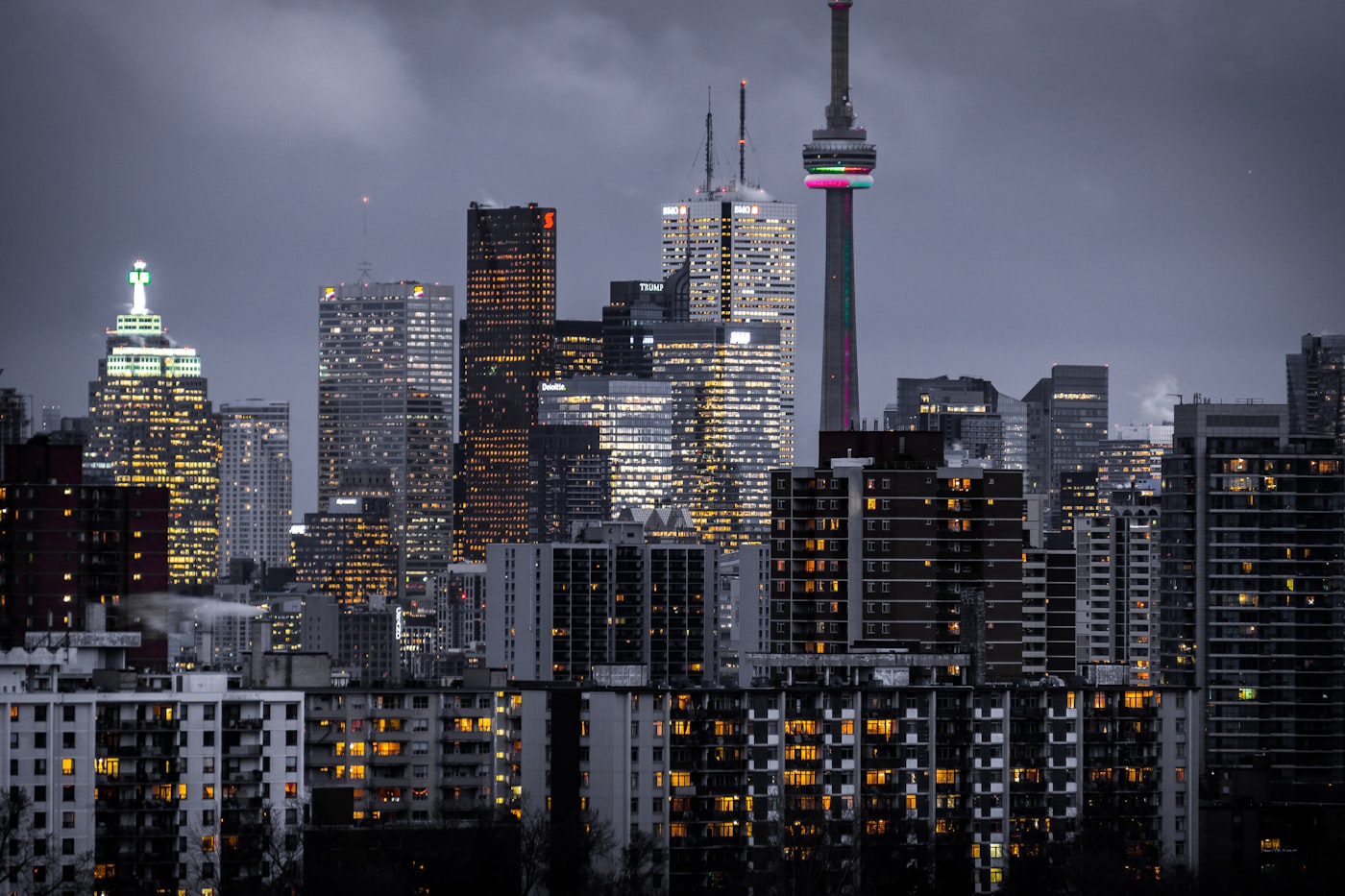 City skyline at dusk